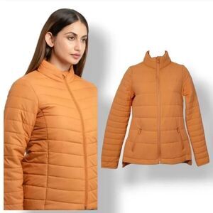 Ivy Citizens Quilted Puffer Zippered Hip Jacket in Tangerine Orange Size XS